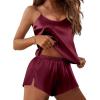 Ekouaer Silk Pajamas Set for Women Satin Lingerie Pjs Cami Top and Shorts Soft 2 Piece Nightwear(Wine Red)