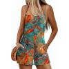 Ekouaer Summer Rompers for Women Floral Beach Sleeveless Shorts Overalls Boho Outfits 2026 Jumpsuit With Pockets(Leaves Floral)