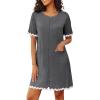 Ekouaer Women Zip Up Robe Lightweight Housecoats with Pockets Knee Length Short Bathrobes Soft Nightgown S-3XL(Dark Gray)