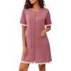 Ekouaer Women Zip Up Robe Lightweight Housecoats with Pockets Knee Length Short Bathrobes Soft Nightgown S-3XL(Gray Purple)