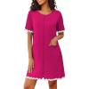 Ekouaer Women Zip Up Robe Lightweight Housecoats with Pockets Knee Length Short Bathrobes Soft Nightgown S-3XL(Hot Pink)