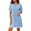 Ekouaer Women Zip Up Robe Lightweight Housecoats with Pockets Knee Length Short Bathrobes Soft Nightgown S-3XL(Light Blue)