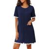 Ekouaer Women Zip Up Robe Lightweight Housecoats with Pockets Knee Length Short Bathrobes Soft Nightgown S-3XL(Navy Blue)
