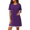 Ekouaer Women Zip Up Robe Lightweight Housecoats with Pockets Knee Length Short Bathrobes Soft Nightgown S-3XL(Purple)