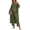 Ekouaer Women’s 3 Piece Lounge Set Pajama Long Sleeve Cardigan Sleeveless Top Pants Sweatsuit S-XXL(Army Green)