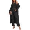 Ekouaer Women’s 3 Piece Lounge Set Pajama Long Sleeve Cardigan Sleeveless Top Pants Sweatsuit S-XXL(Black)