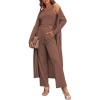 Ekouaer Women’s 3 Piece Lounge Set Pajama Long Sleeve Cardigan Sleeveless Top Pants Sweatsuit S-XXL(Brown)