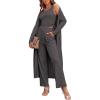Ekouaer Women’s 3 Piece Lounge Set Pajama Long Sleeve Cardigan Sleeveless Top Pants Sweatsuit S-XXL(Charcoal Grey)