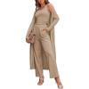 Ekouaer Women’s 3 Piece Lounge Set Pajama Long Sleeve Cardigan Sleeveless Top Pants Sweatsuit S-XXL(Khaki)
