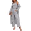 Ekouaer Women’s 3 Piece Lounge Set Pajama Long Sleeve Cardigan Sleeveless Top Pants Sweatsuit S-XXL(Light Gray)