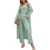 Ekouaer Women’s 3 Piece Lounge Set Pajama Long Sleeve Cardigan Sleeveless Top Pants Sweatsuit S-XXL(Light Green)