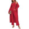 Ekouaer Women’s 3 Piece Lounge Set Pajama Long Sleeve Cardigan Sleeveless Top Pants Sweatsuit S-XXL(Red)