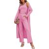 Ekouaer Women’s 3 Piece Lounge Set Pajama Long Sleeve Cardigan Sleeveless Top Pants Sweatsuit S-XXL(Rose Pink)