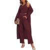 Ekouaer Women’s 3 Piece Lounge Set Pajama Long Sleeve Cardigan Sleeveless Top Pants Sweatsuit S-XXL(Wine)