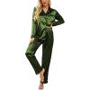 Ekouaer Women’s Classic Button Down Long Satin Silk Pajama Set(Army Green)