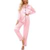 Ekouaer Women’s Classic Button Down Long Satin Silk Pajama Set(Deep Pink)