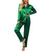 Ekouaer Women’s Classic Button Down Long Satin Silk Pajama Set(Green)