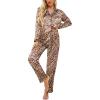 Ekouaer Women’s Classic Button Down Long Satin Silk Pajama Set(Leopard)