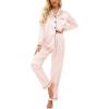 Ekouaer Women’s Classic Button Down Long Satin Silk Pajama Set(Pastel Pink)