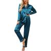 Ekouaer Women’s Classic Button Down Long Satin Silk Pajama Set(Peacock Blue)