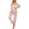 Ekouaer Women’s Classic Button Down Long Satin Silk Pajama Set(Pink)