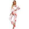 Ekouaer Women’s Classic Button Down Long Satin Silk Pajama Set(Pink Floral)