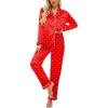 Ekouaer Women’s Classic Button Down Long Satin Silk Pajama Set(Red Heart)