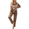 Ekouaer Women’s Classic Button Down Long Satin Silk Pajama Set(Saddle Brown)