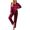 Ekouaer Women’s Classic Button Down Long Satin Silk Pajama Set(Wine Red)