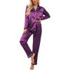 Ekouaer Women’s Classic Button Down Long Satin Silk Pajama Set(Wineberry)