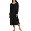 Ekouaer Women’s Long Sleeve Nightgown Long Sleepshirt Henley Nightgowns Full Length Sleep Dress with Pockets S-3XL(Black)