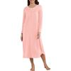Ekouaer Women’s Long Sleeve Nightgown Long Sleepshirt Henley Nightgowns Full Length Sleep Dress with Pockets S-3XL(Light Pink)
