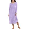 Ekouaer Women’s Long Sleeve Nightgown Long Sleepshirt Henley Nightgowns Full Length Sleep Dress with Pockets S-3XL(Purple Flower)