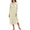 Ekouaer Women’s Long Sleeve Nightgown Long Sleepshirt Henley Nightgowns Full Length Sleep Dress with Pockets S-3XL(Yellowe Leaf)