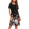 Ekouaer Womens Nightgown Short Sleeve Night Dress Printed Sleepwear Soft Sleep Shirt S-3XL(Black Floral Print)