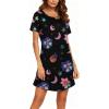 Ekouaer Womens Nightgown Short Sleeve Night Dress Printed Sleepwear Soft Sleep Shirt S-3XL(Black Star Flower)