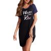 Ekouaer Womens Nightgown Short Sleeve Night Dress Printed Sleepwear Soft Sleep Shirt S-3XL(Black-kiss)