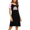 Ekouaer Womens Nightgown Short Sleeve Night Dress Printed Sleepwear Soft Sleep Shirt S-3XL(Black-rainbow)