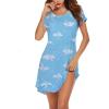 Ekouaer Womens Nightgown Short Sleeve Night Dress Printed Sleepwear Soft Sleep Shirt S-3XL(Blue Moon)