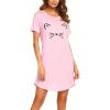 Ekouaer Womens Nightgown Short Sleeve Night Dress Printed Sleepwear Soft Sleep Shirt S-3XL(Pink Cat)