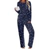 Ekouaer Womens Pajama Sets 2 Piece Sleepwear Soft Pajamas Long Sleeve Pjs Comfy Loungewear S-XXL(Navy Blue Star)