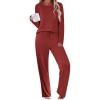 Ekouaer Womens Pajama Sets 2 Piece Sleepwear Soft Pajamas Long Sleeve Pjs Comfy Loungewear S-XXL(Wine Red)