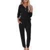 Ekouaer Womens Pajama Sets Long Sleeve Lounge Set 2 Piece Pj Sets for Women Henley Neck Casual Sleepwear Loungewear S-XXL(Black)