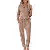 Ekouaer Womens Pajama Sets Long Sleeve Lounge Set 2 Piece Pj Sets for Women Henley Neck Casual Sleepwear Loungewear S-XXL(Brown)