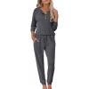 Ekouaer Womens Pajama Sets Long Sleeve Lounge Set 2 Piece Pj Sets for Women Henley Neck Casual Sleepwear Loungewear S-XXL(Grey)