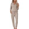 Ekouaer Womens Pajama Sets Long Sleeve Lounge Set 2 Piece Pj Sets for Women Henley Neck Casual Sleepwear Loungewear S-XXL(Khaki)