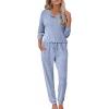 Ekouaer Womens Pajama Sets Long Sleeve Lounge Set 2 Piece Pj Sets for Women Henley Neck Casual Sleepwear Loungewear S-XXL(Light Blue)