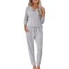 Ekouaer Womens Pajama Sets Long Sleeve Lounge Set 2 Piece Pj Sets for Women Henley Neck Casual Sleepwear Loungewear S-XXL(Light Grey)
