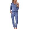Ekouaer Womens Pajama Sets Long Sleeve Lounge Set 2 Piece Pj Sets for Women Henley Neck Casual Sleepwear Loungewear S-XXL(Navy Blue)