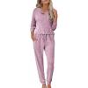 Ekouaer Womens Pajama Sets Long Sleeve Lounge Set 2 Piece Pj Sets for Women Henley Neck Casual Sleepwear Loungewear S-XXL(Purple)